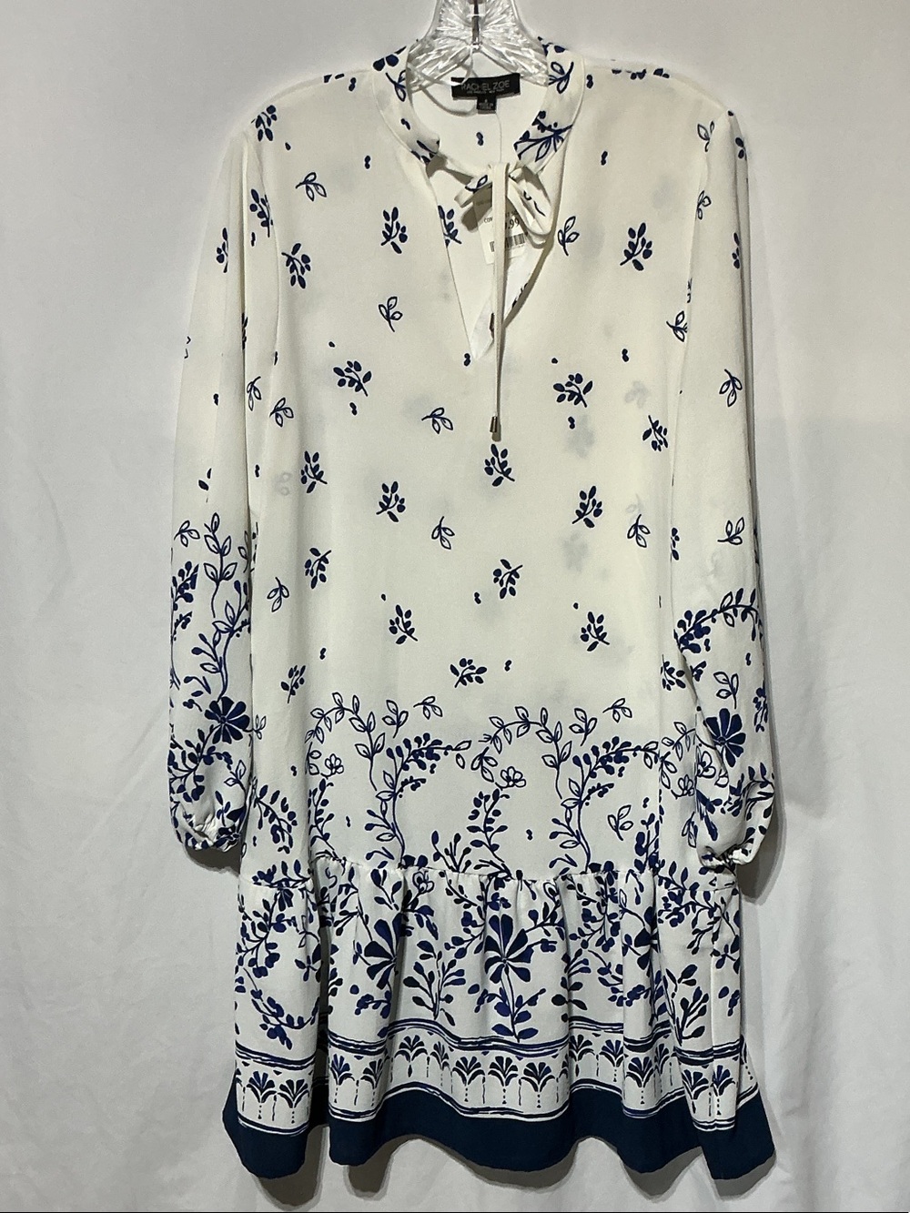 Rachel Zoe NWT White Long Sleeve Blue Floral Mini Dress Sz S